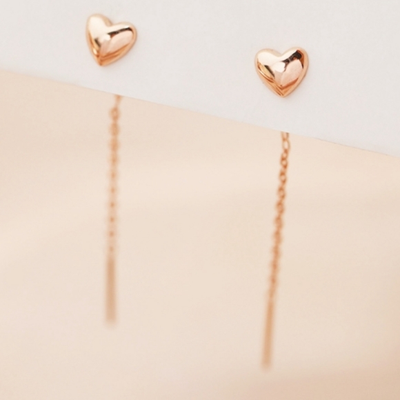 Rose Gold Tone Long Heart Dangle Earrings - Picture 2 of 2